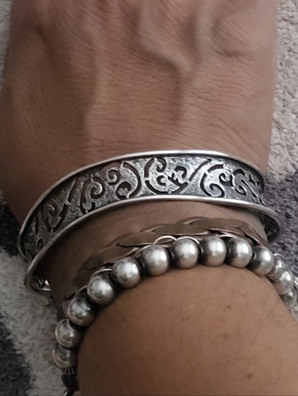 Silpada Sterling Silver Oxidized Filagree Wavy Bangle Bracelet